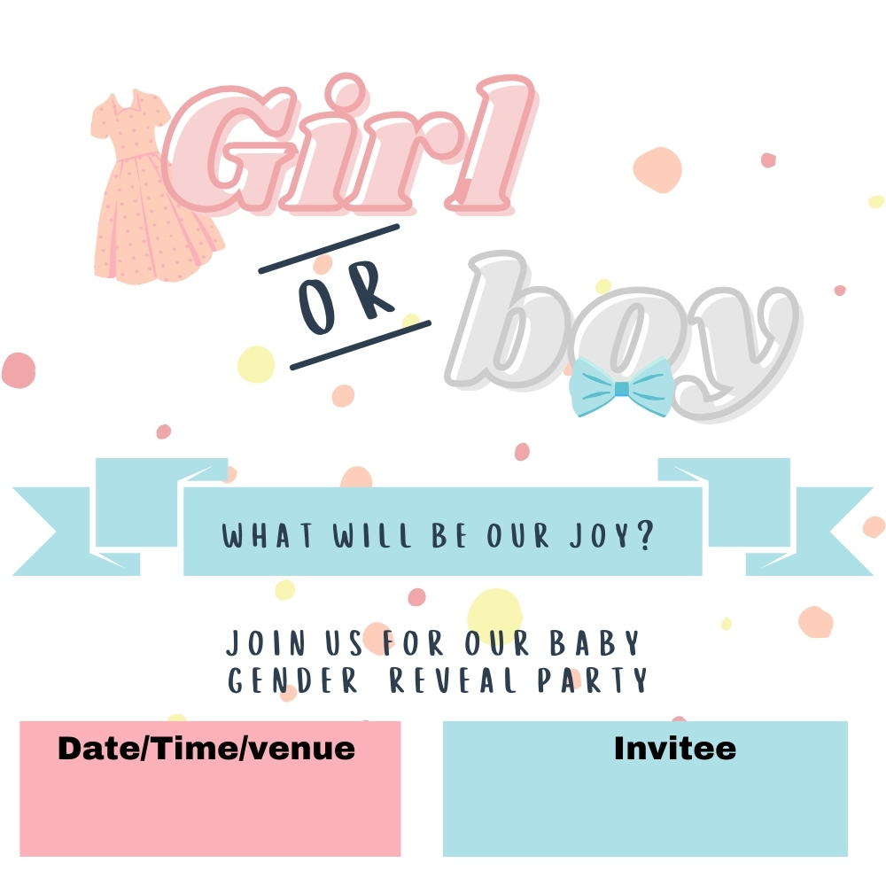 Gender Reveal Invitation Party Card With Name On It