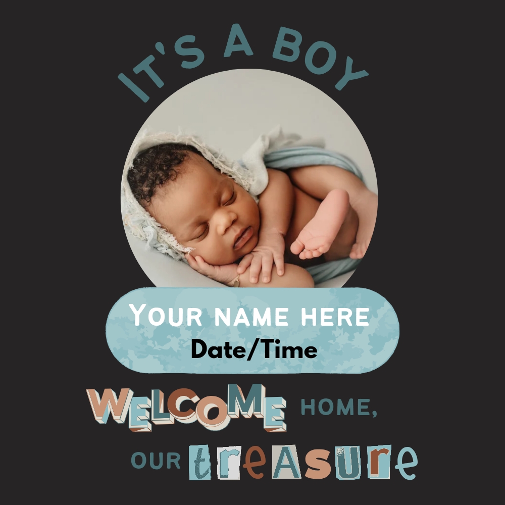 Baby Boy Card With Name And Photo Upload