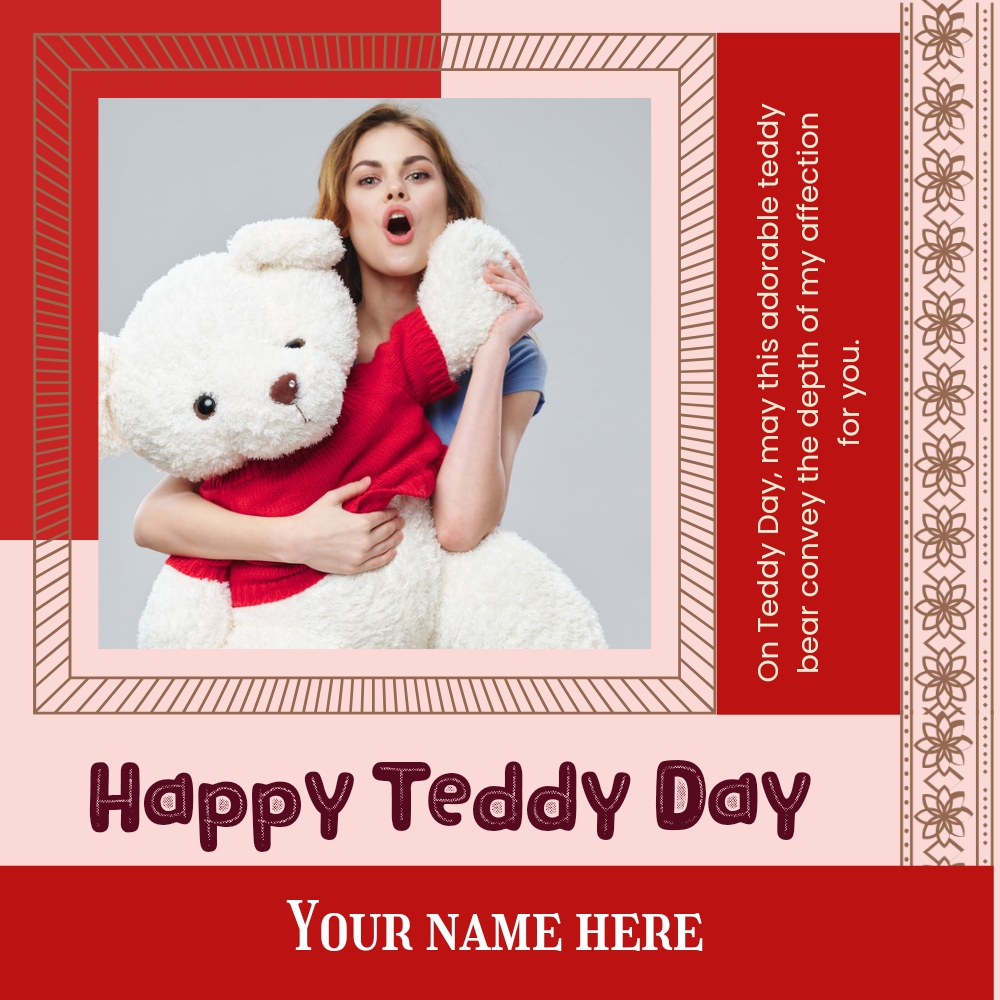 Happy Teddy Day Photo Frame With Name Customization