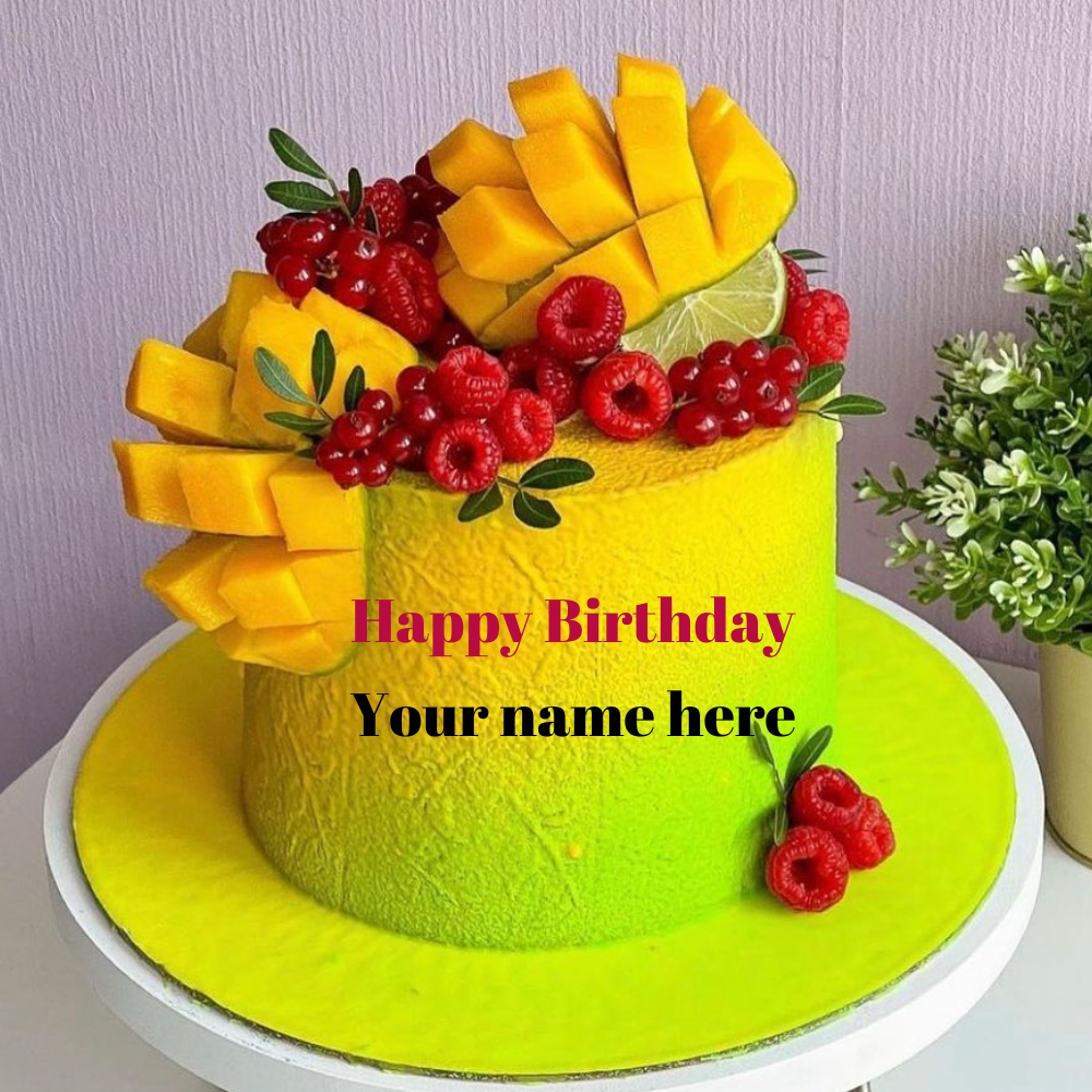 Mango Flavor Fruit Birthday Cake With Name On It