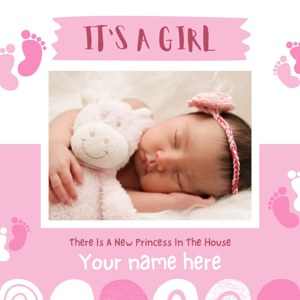 Baby Girl Birth Announcement Pink Photo Frame With Name